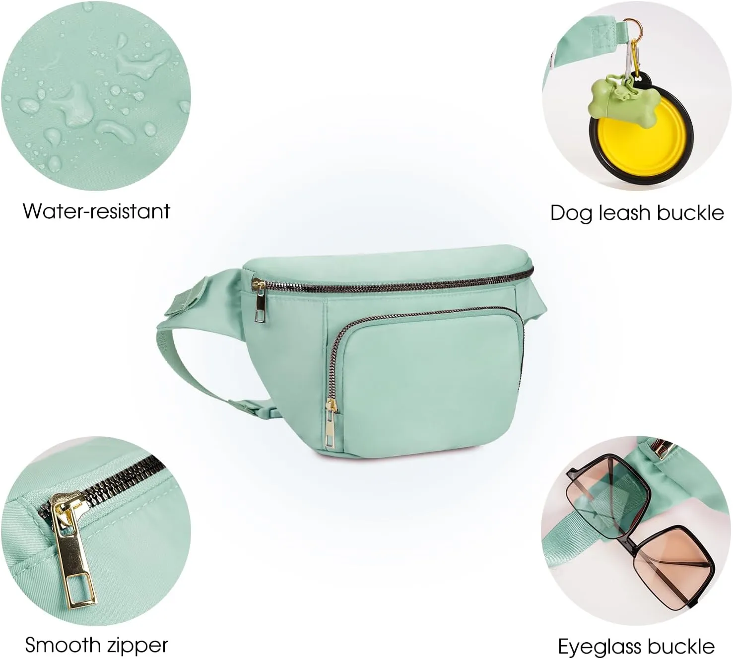 sportsnew Fanny Packs for Women,Large Waist Pack with Extra Extension Belt,Fashion Crossbody Belt Bags for Travel Walking Running Hiking, Mint Green, patent pending
