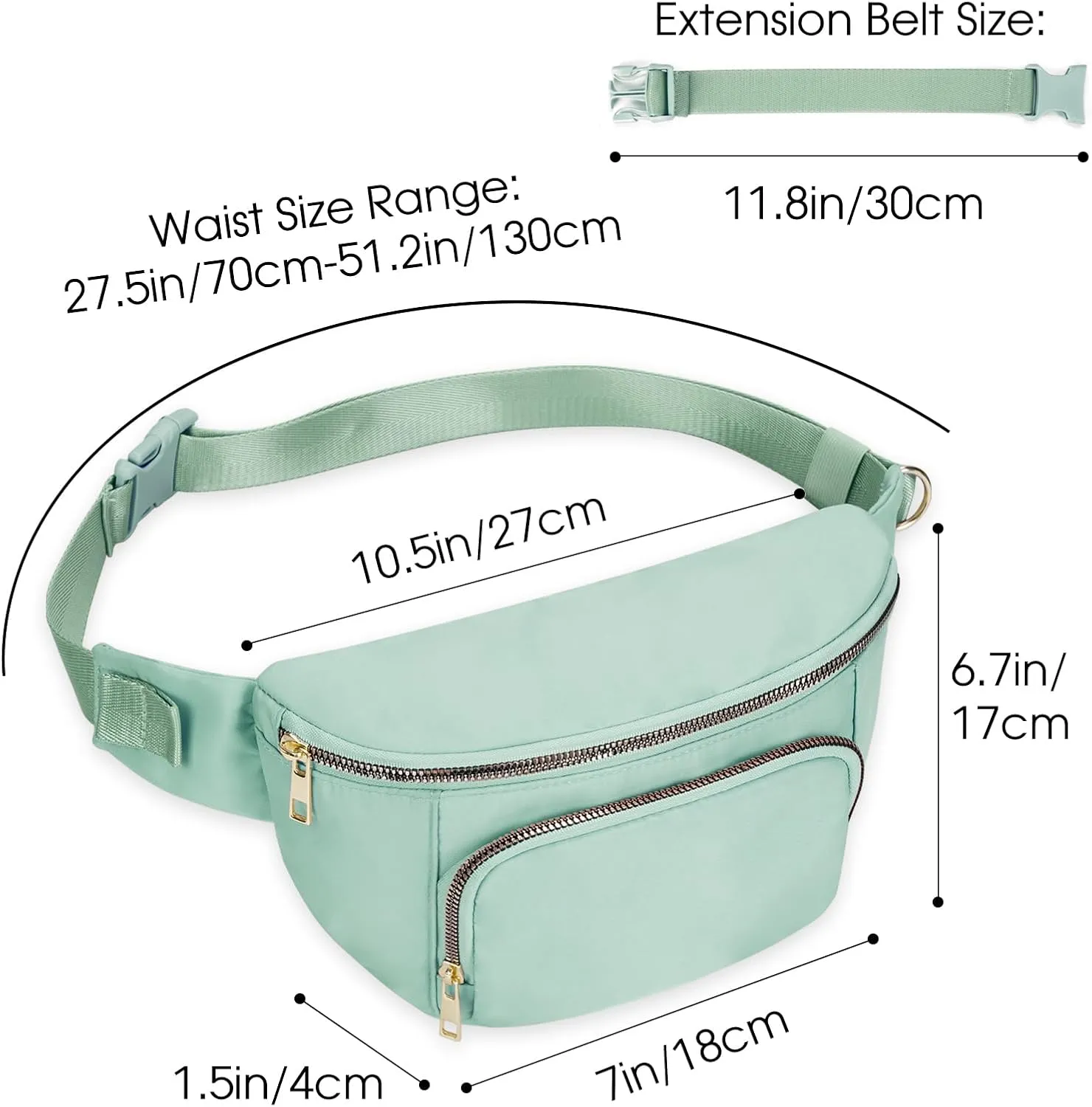 sportsnew Fanny Packs for Women,Large Waist Pack with Extra Extension Belt,Fashion Crossbody Belt Bags for Travel Walking Running Hiking, Mint Green, patent pending