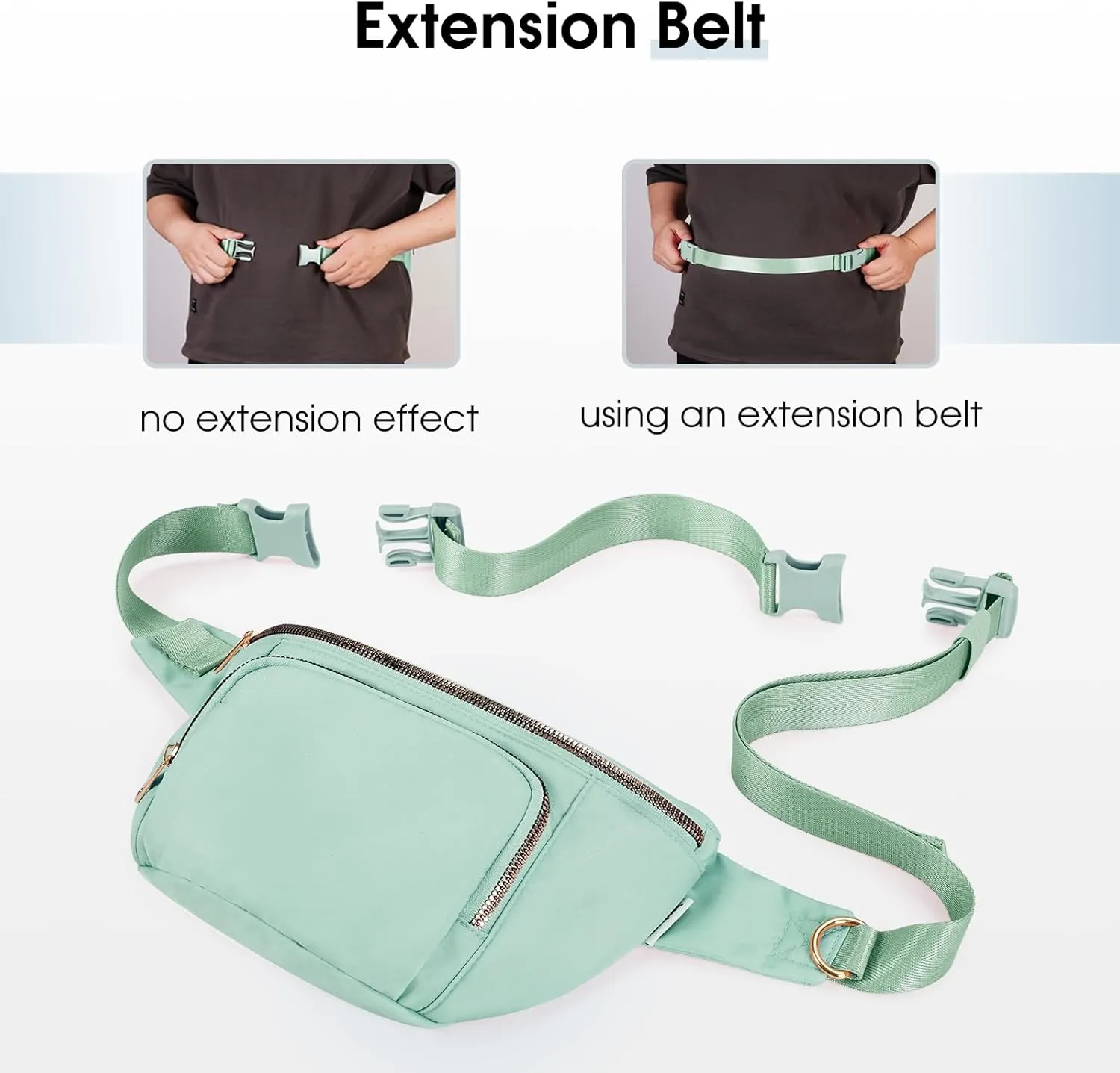 sportsnew Fanny Packs for Women,Large Waist Pack with Extra Extension Belt,Fashion Crossbody Belt Bags for Travel Walking Running Hiking, Mint Green, patent pending