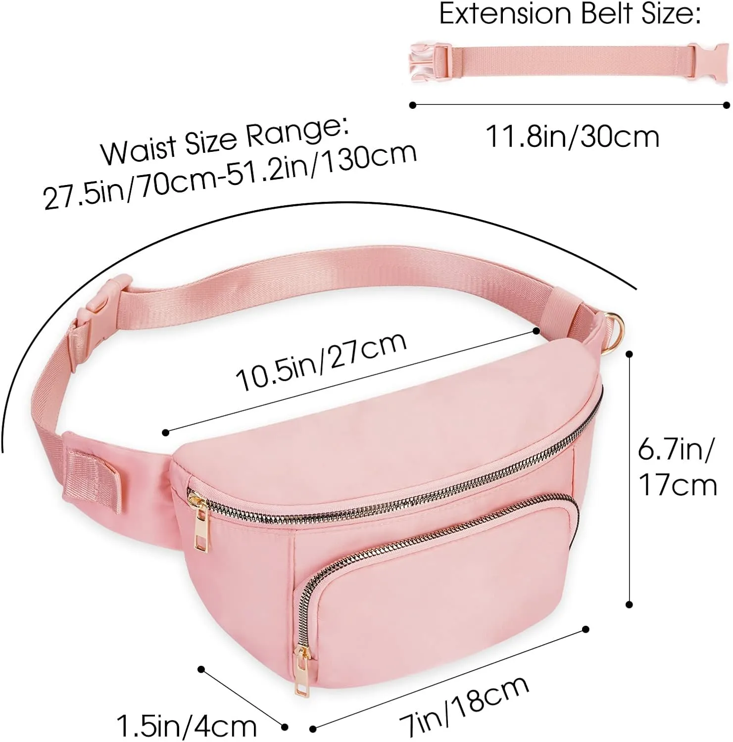sportsnew Fanny Packs for Women,Large Waist Pack with Extra Extension Belt,Fashion Crossbody Belt Bags for Travel Walking Running Hiking Pink