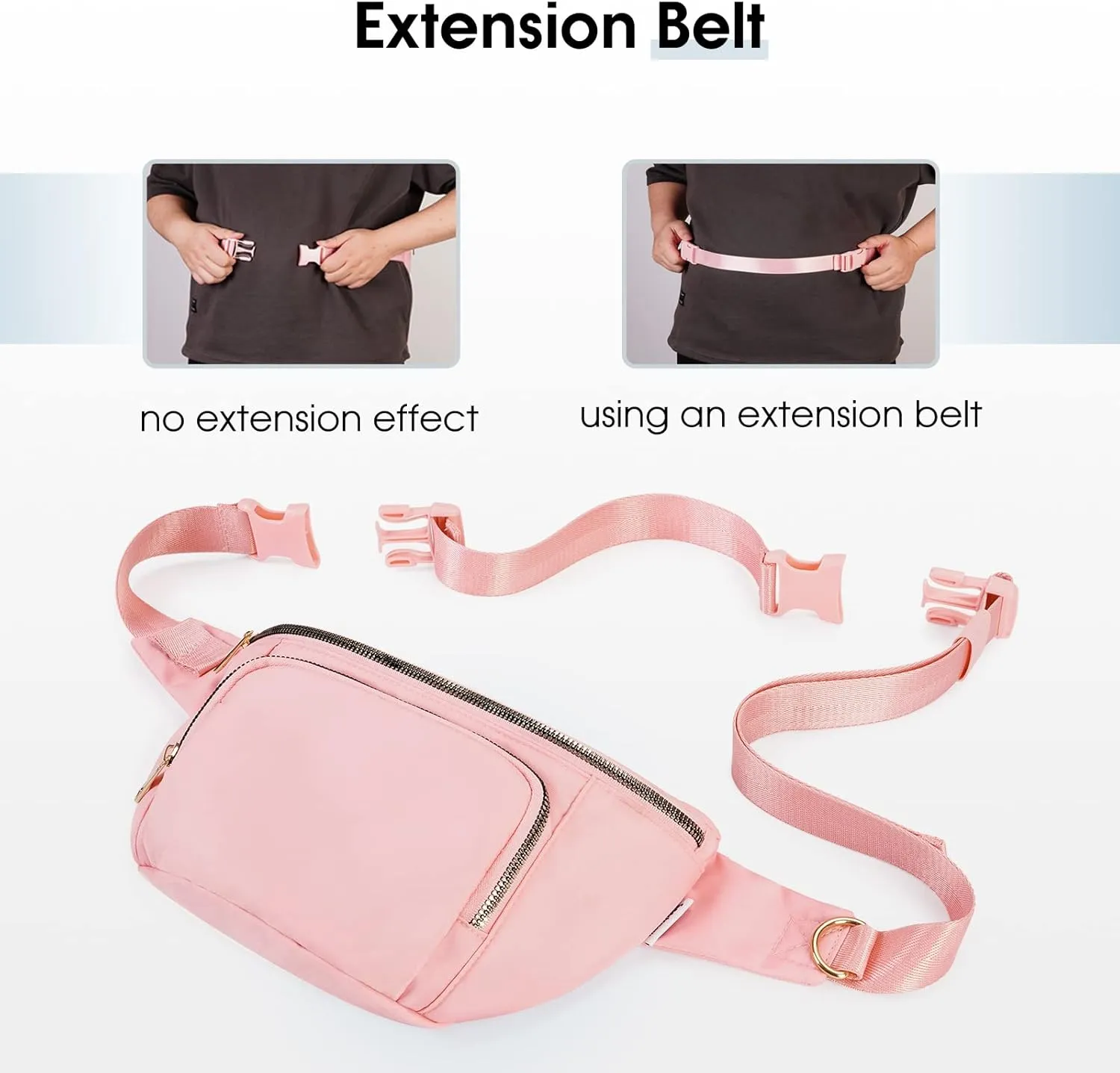 sportsnew Fanny Packs for Women,Large Waist Pack with Extra Extension Belt,Fashion Crossbody Belt Bags for Travel Walking Running Hiking Pink
