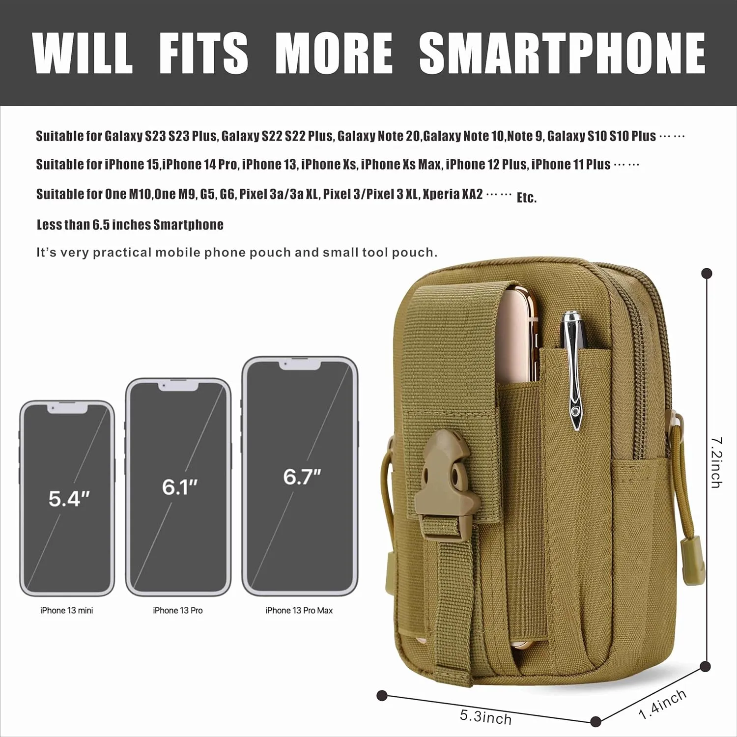 Tactical Waist Pouch EDC Molle Waist Bag Belt Phone Pouch Holster Purse Carrying Pouch for Smartphone, Tools