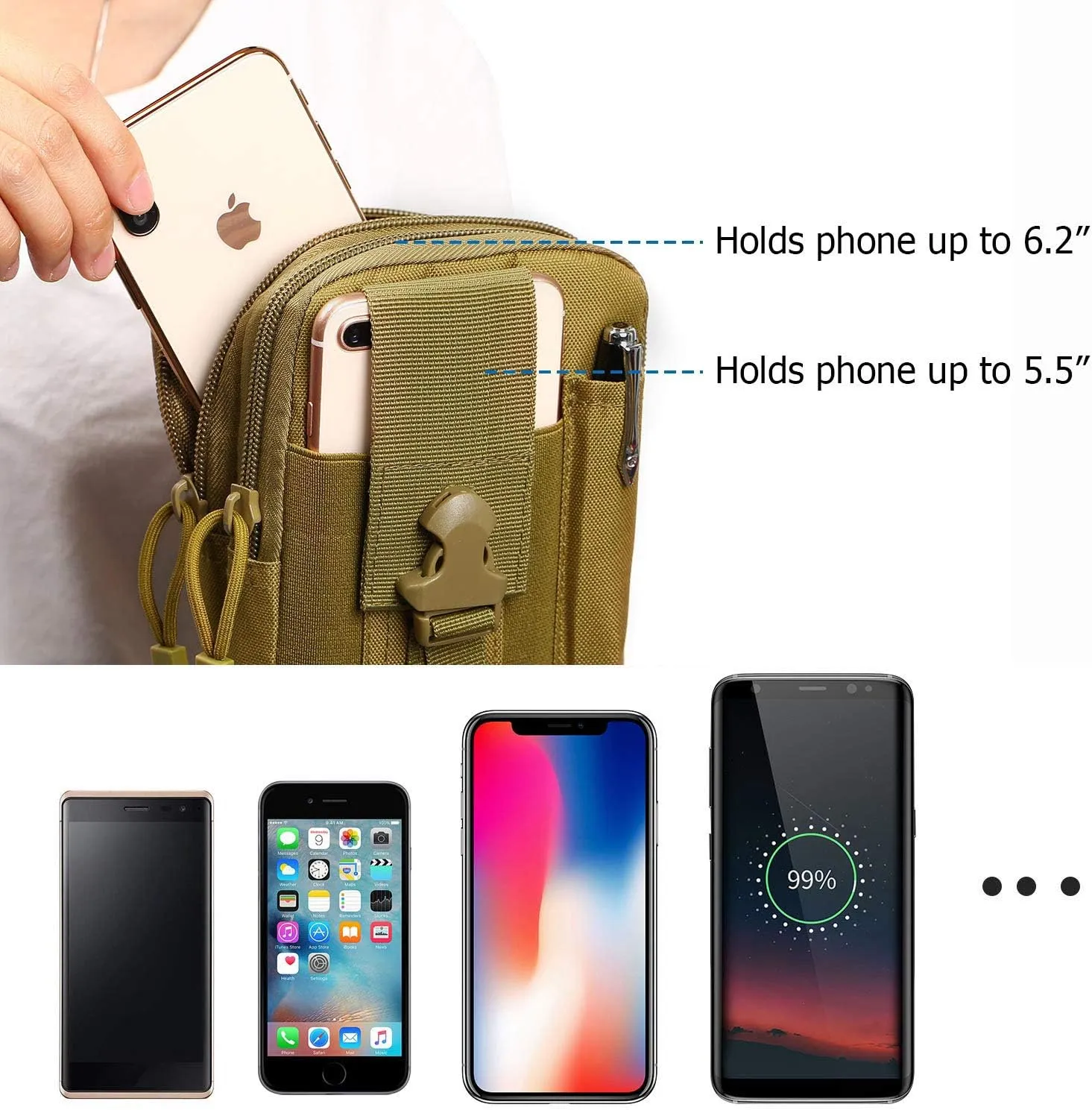 Tactical Waist Pouch EDC Molle Waist Bag Belt Phone Pouch Holster Purse Carrying Pouch for Smartphone, Tools