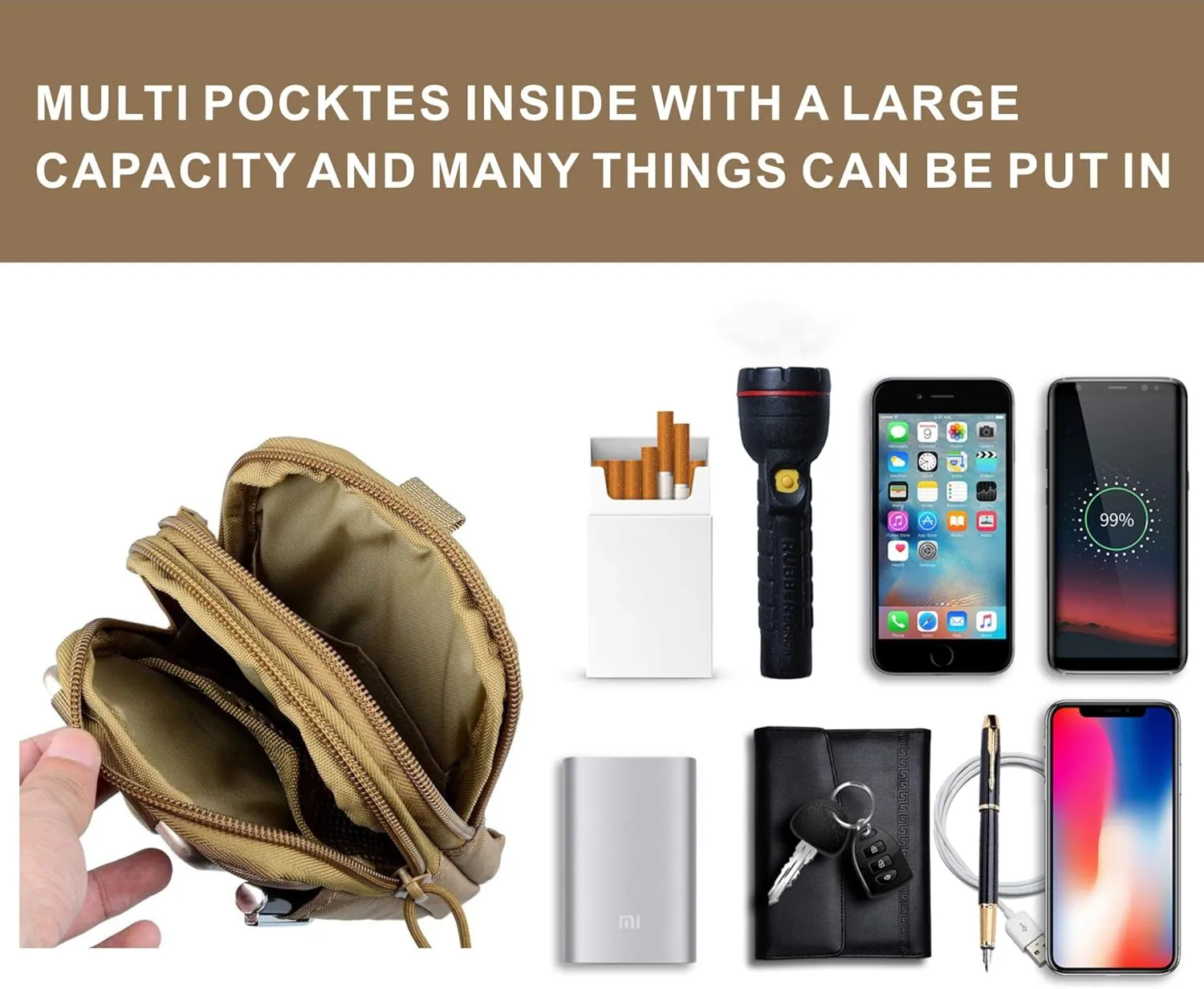 Tactical Waist Pouch EDC Molle Waist Bag Belt Phone Pouch Holster Purse Carrying Pouch for Smartphone, Tools