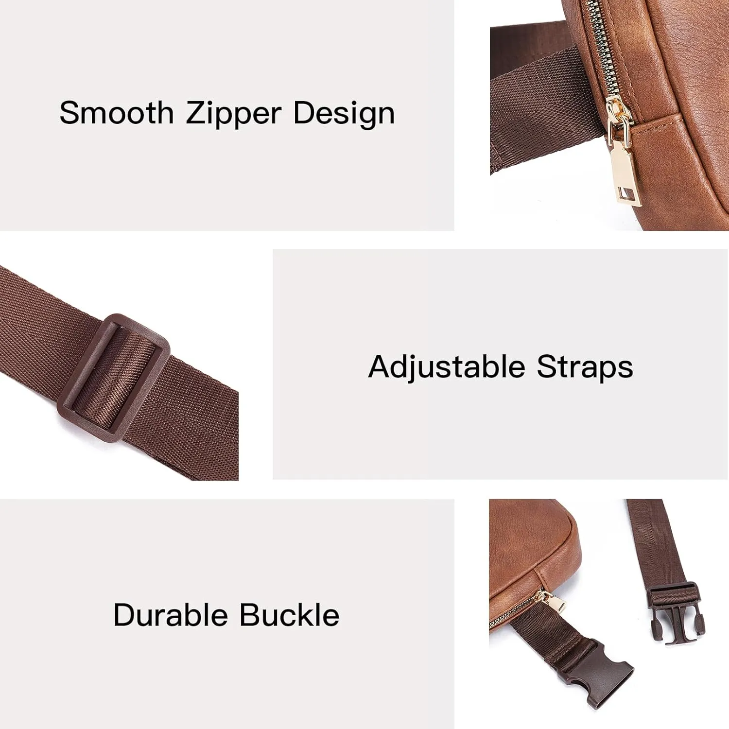 Telena Leather Belt Bag for Women Fashionable Fanny Packs Cross Body Bag Waist Pack Brown