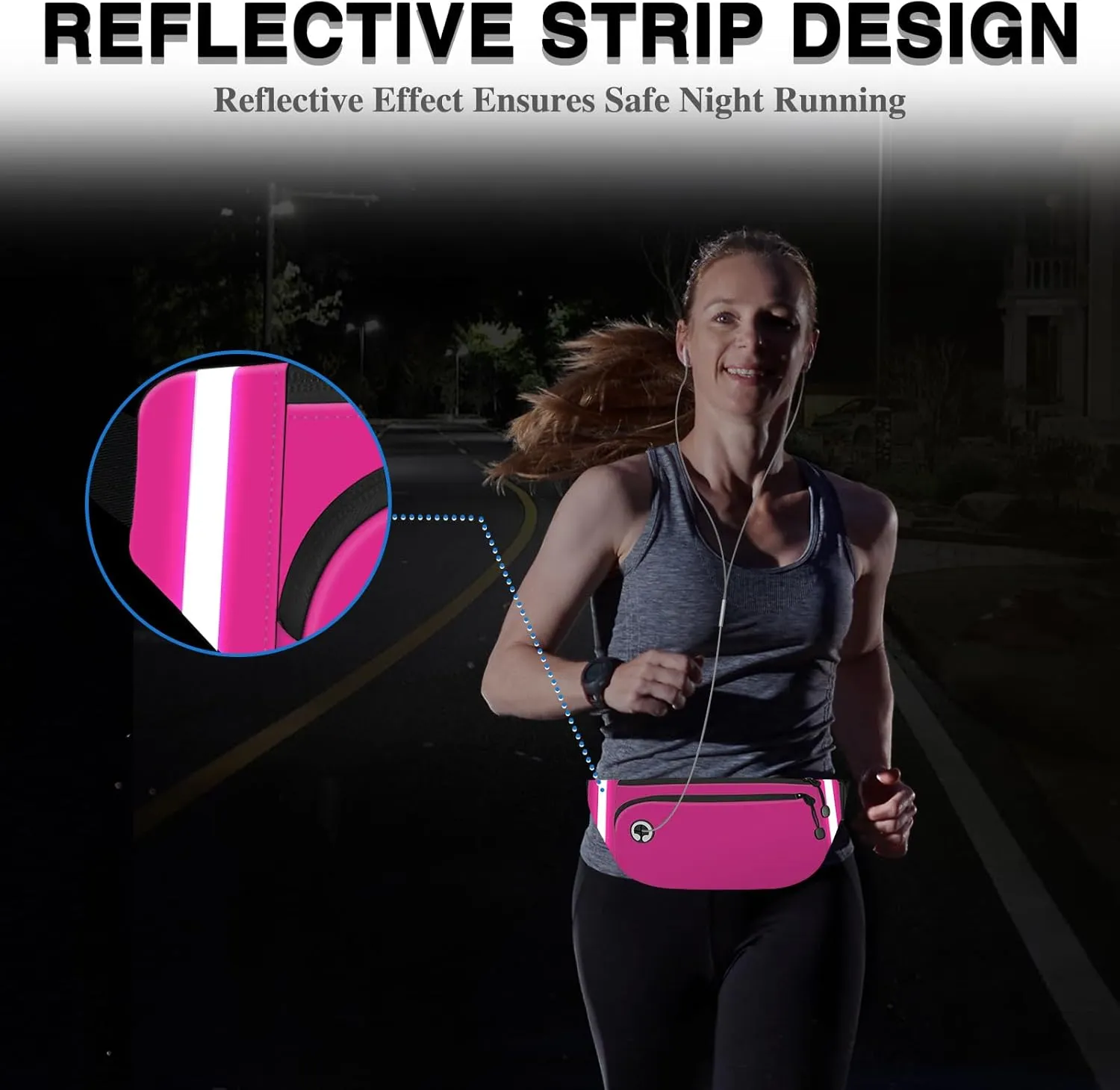 TORRYZA Fanny Packs for Women Men, Waterproof Waist Pack with Reflective Strip, Lightweight Slim Belt Bag with No-Bounce Adjustable Strap Travel Running Hiking Walking Sport(Rose Red)