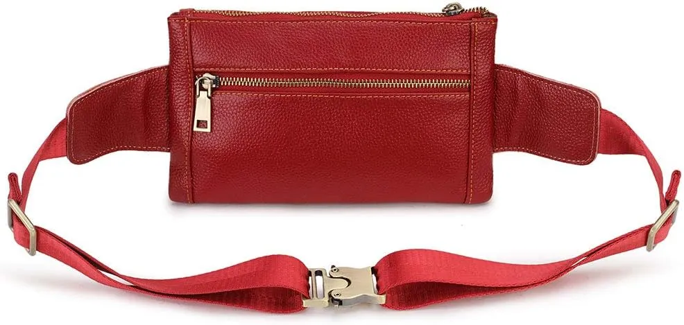 Unisex Brown Genuine Leather Waist Bag Messenger Fanny Pack Bum Bag For Men Women Travel Sports Running Hiking