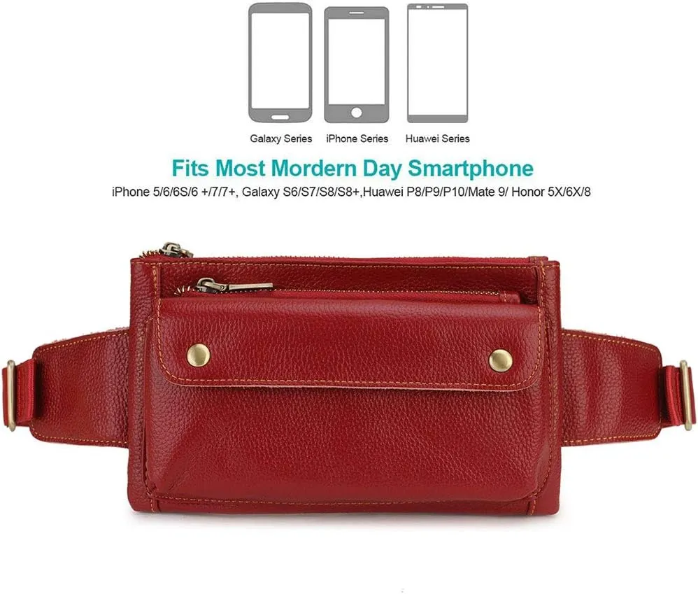 Unisex Brown Genuine Leather Waist Bag Messenger Fanny Pack Bum Bag For Men Women Travel Sports Running Hiking