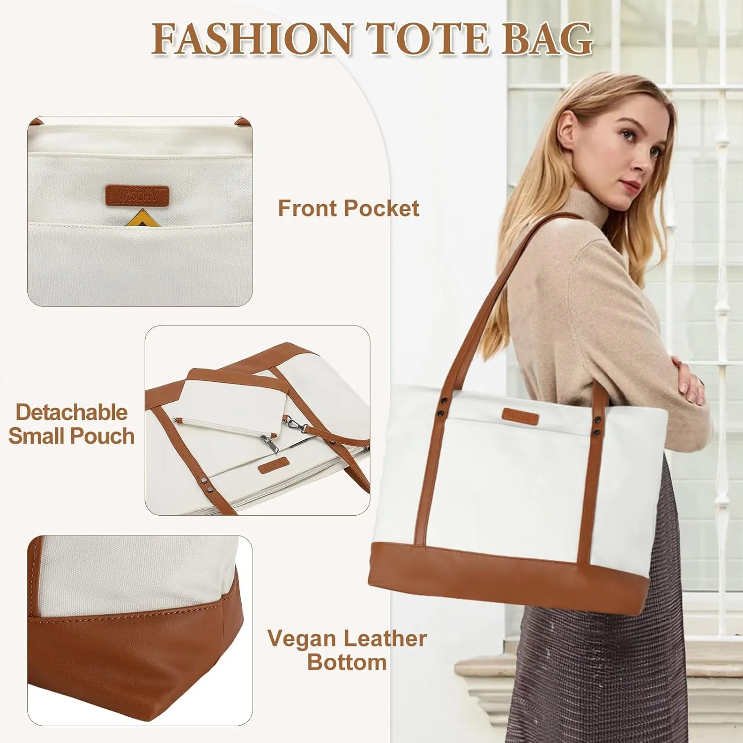 VASCHY Laptop Tote Bag for Women, Large 15.6inch Computer Teacher Bag Purse Briefcase for Travel,Work,Business,Office