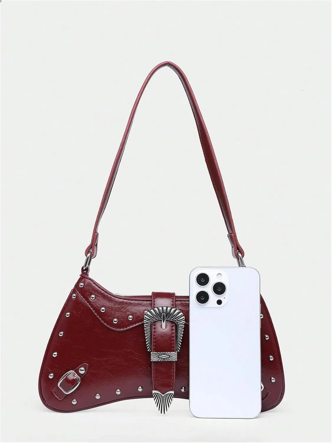 Verdusa Women's Y2K Vintage Rivet Bag Western Top Handle Leather Shoulder Bag