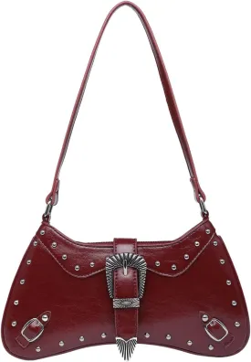 Verdusa Women's Y2K Vintage Rivet Bag Western Top Handle Leather Shoulder Bag
