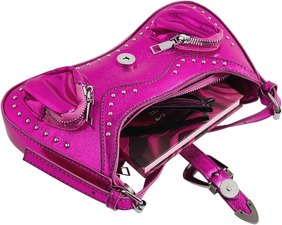 Verdusa Women's Y2K Vintage Rivet Bag Western Top Handle Leather Shoulder Bag