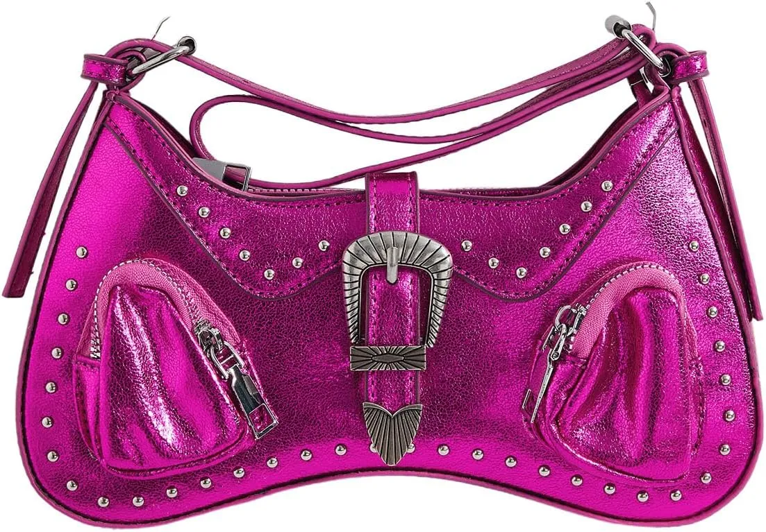 Verdusa Women's Y2K Vintage Rivet Bag Western Top Handle Leather Shoulder Bag