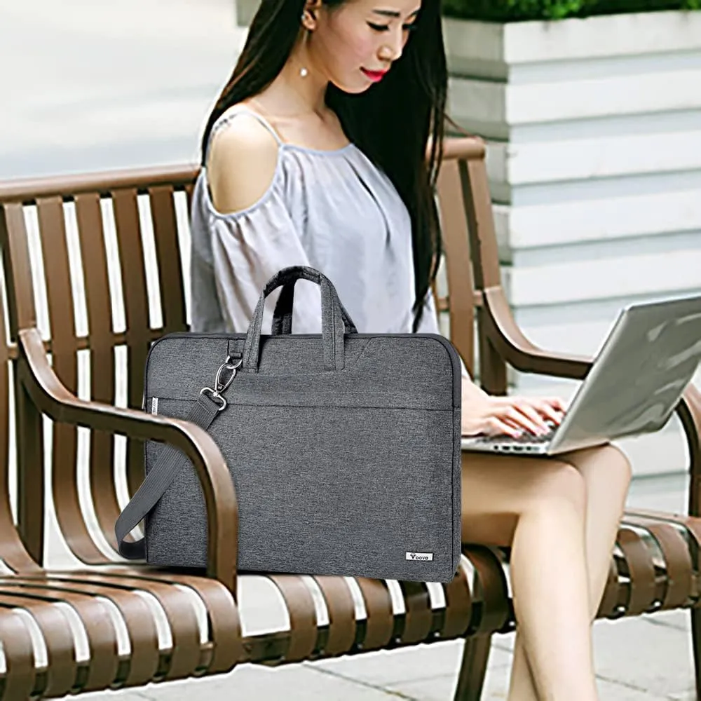 Voova Laptop Bag 17 17.3 Inch Water-resistant Laptop Sleeve Case with Shoulder Straps & Handle, Computer Case Cover Slim Briefcase Compatible with 17-18 Hp Dell Asus Acer, Grey