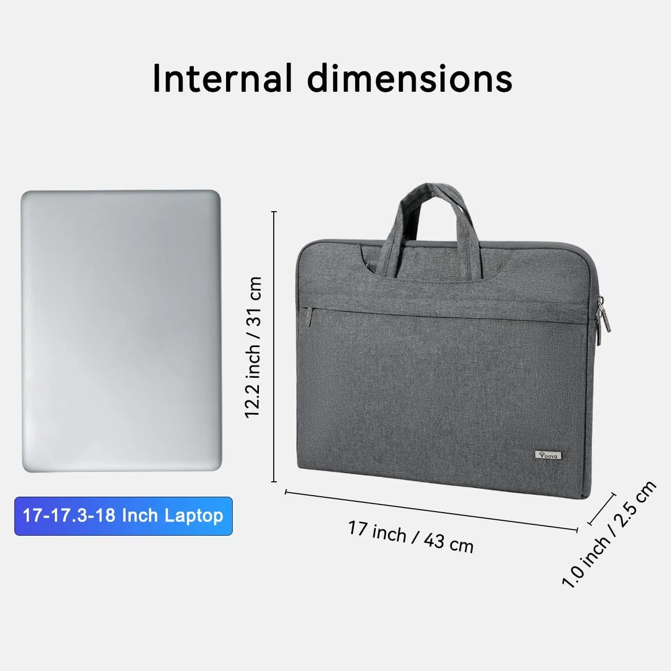 Voova Laptop Bag 17 17.3 Inch Water-resistant Laptop Sleeve Case with Shoulder Straps & Handle, Computer Case Cover Slim Briefcase Compatible with 17-18 Hp Dell Asus Acer, Grey