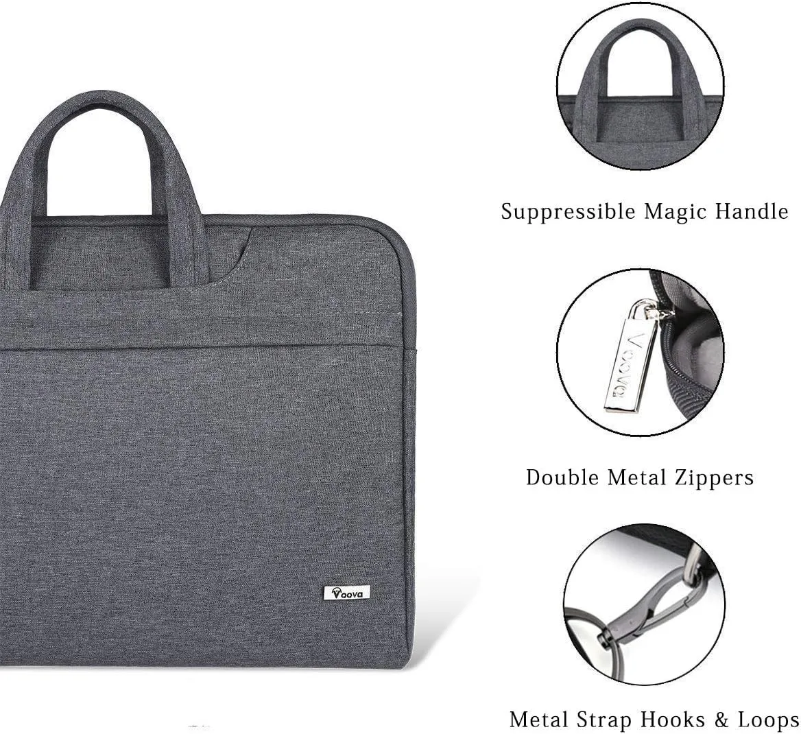 Voova Laptop Bag 17 17.3 Inch Water-resistant Laptop Sleeve Case with Shoulder Straps & Handle, Computer Case Cover Slim Briefcase Compatible with 17-18 Hp Dell Asus Acer, Grey