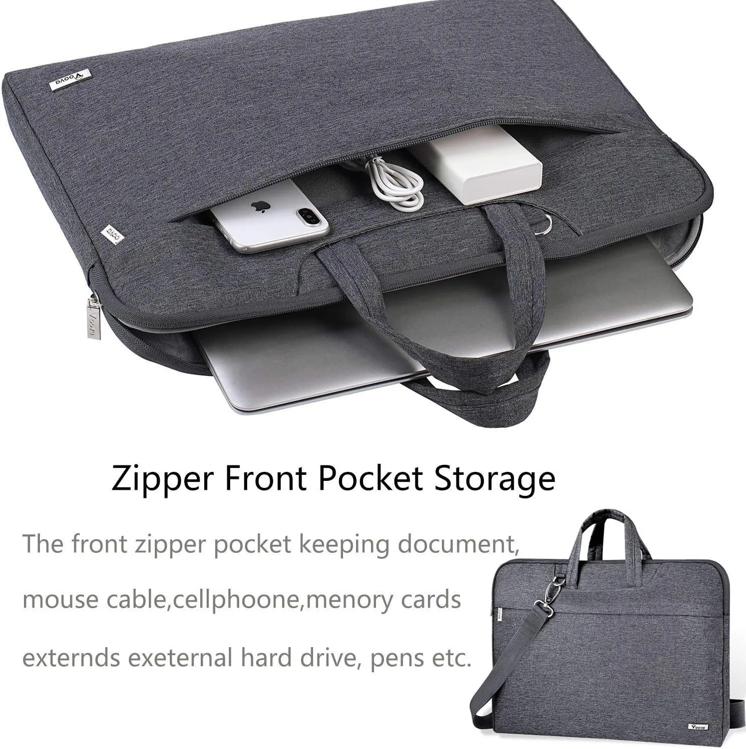Voova Laptop Bag 17 17.3 Inch Water-resistant Laptop Sleeve Case with Shoulder Straps & Handle, Computer Case Cover Slim Briefcase Compatible with 17-18 Hp Dell Asus Acer, Grey
