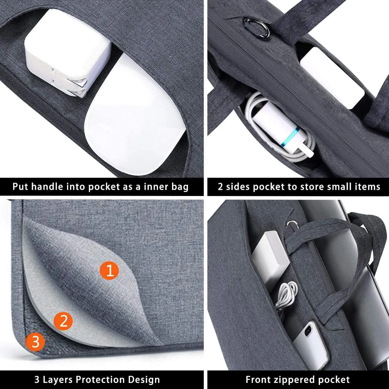 Voova Laptop Bag 17 17.3 Inch Water-resistant Laptop Sleeve Case with Shoulder Straps & Handle, Computer Case Cover Slim Briefcase Compatible with 17-18 Hp Dell Asus Acer, Grey