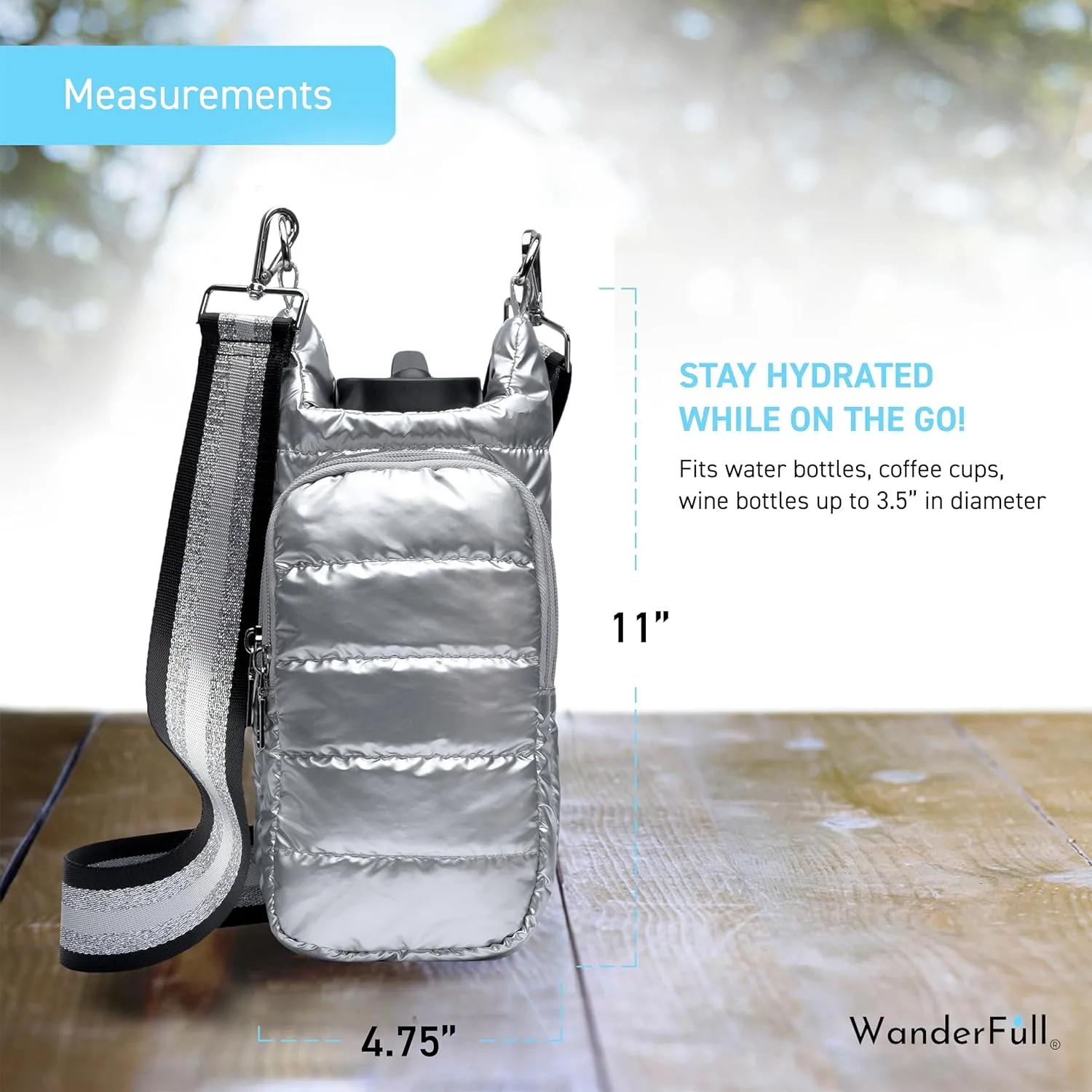WanderFull Original HydroBag, Water Bottle Holder with Strap, Hands-Free Crossbody Water Bottle Carrier Bag w/Phone Pocket