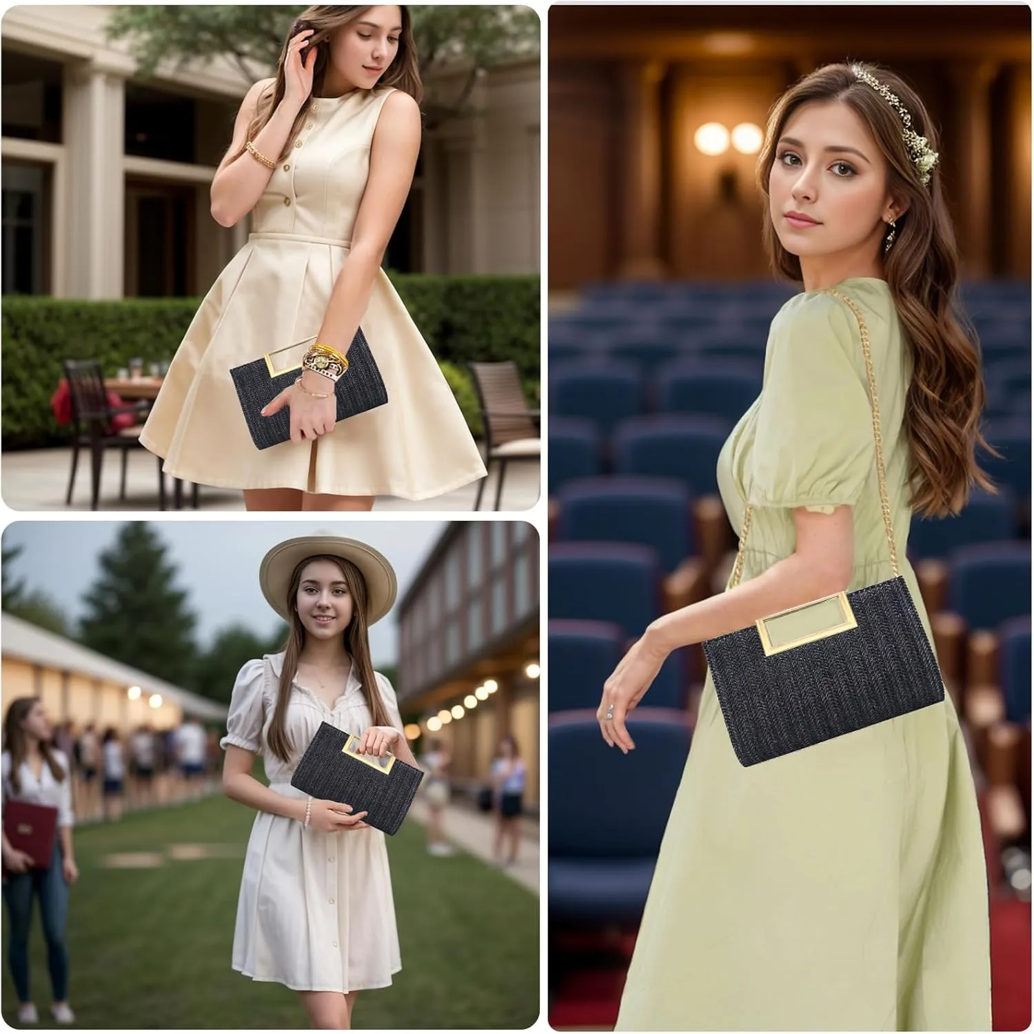 Women Clutch Top Handbags Straw Raffia Bag Purse Woven Tote CrossBag for Women Beach Summer Travel