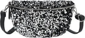 Women Large Glitter Sequins Velvet Fanny Pack Waist Bag Chest Bag Crossbody Shoulder Bag