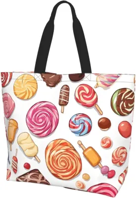 Women'S Large Capacity Colorful Sweet Lollipop Cupcake Donut Shoulder Shopping Bag,Tote Storage Bag,Simple And Fashionable Shoulder Bag For Travelling,Beach,Gym,Working.