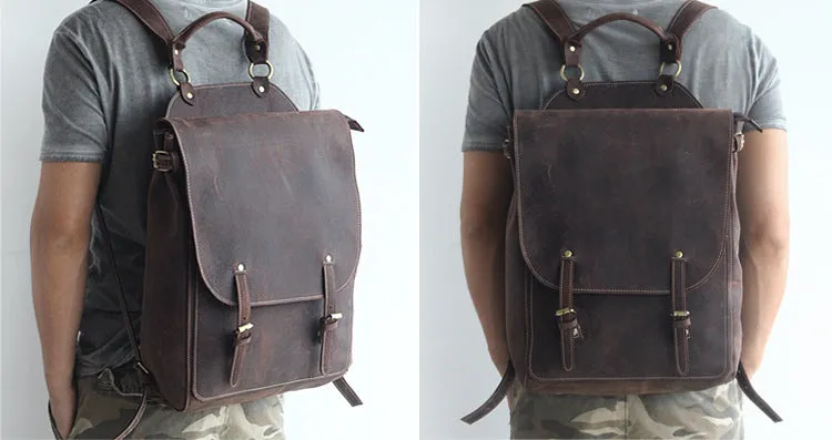 YAAGLE Men's Durable Crazy Horse Leather 15 inch Outdoor Travel Backpack YGPD1736