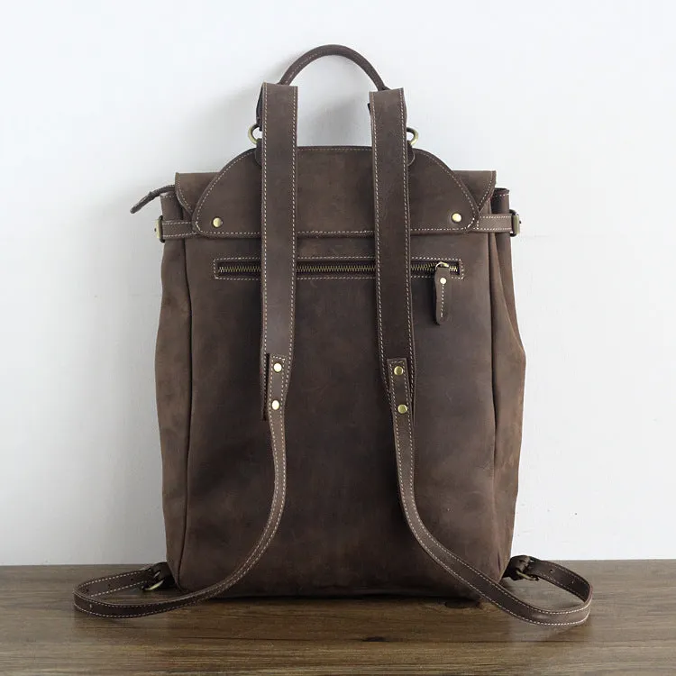 YAAGLE Men's Durable Crazy Horse Leather 15 inch Outdoor Travel Backpack YGPD1736